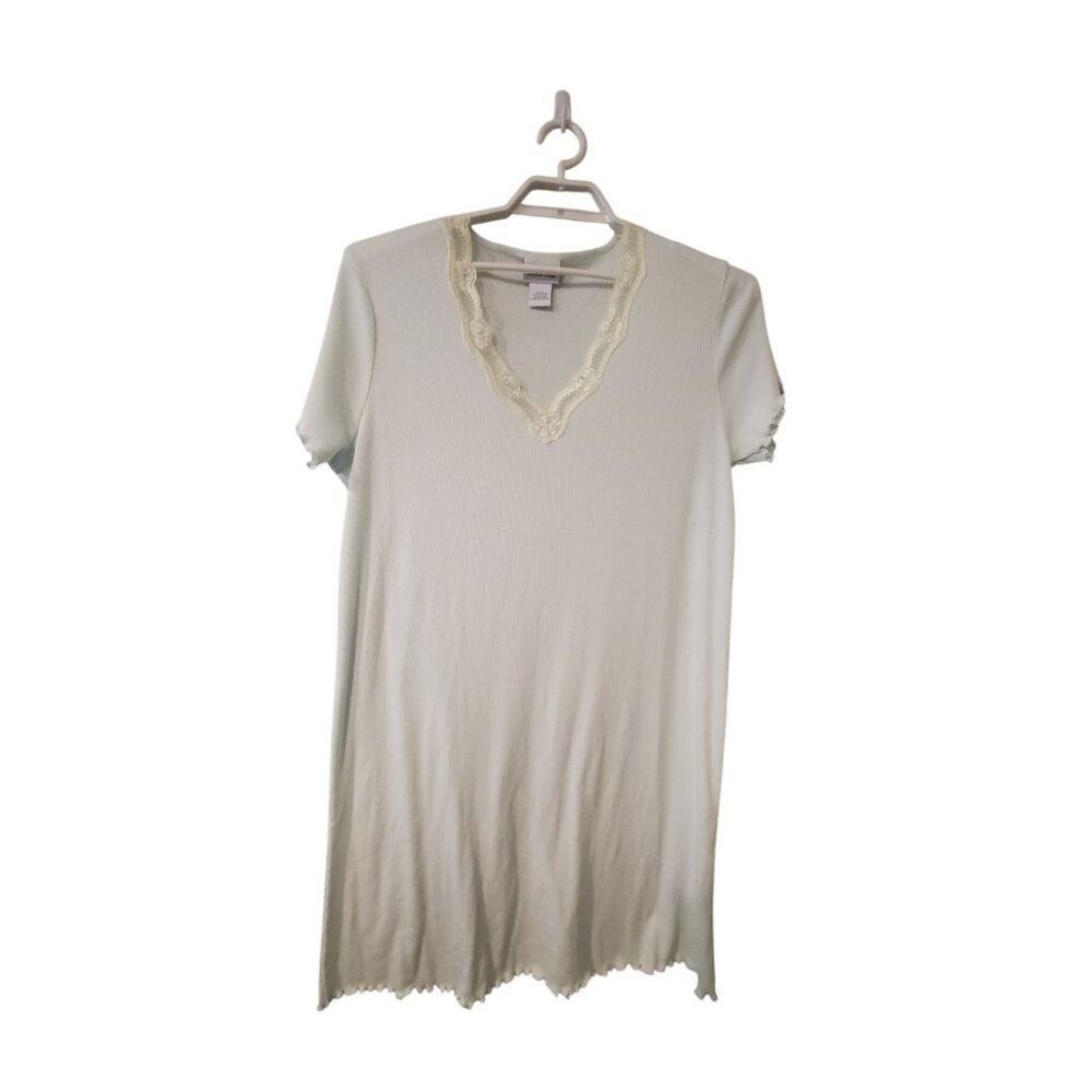 The Vermont Country Store nightgown womens 3X thin pale green lace ribbed